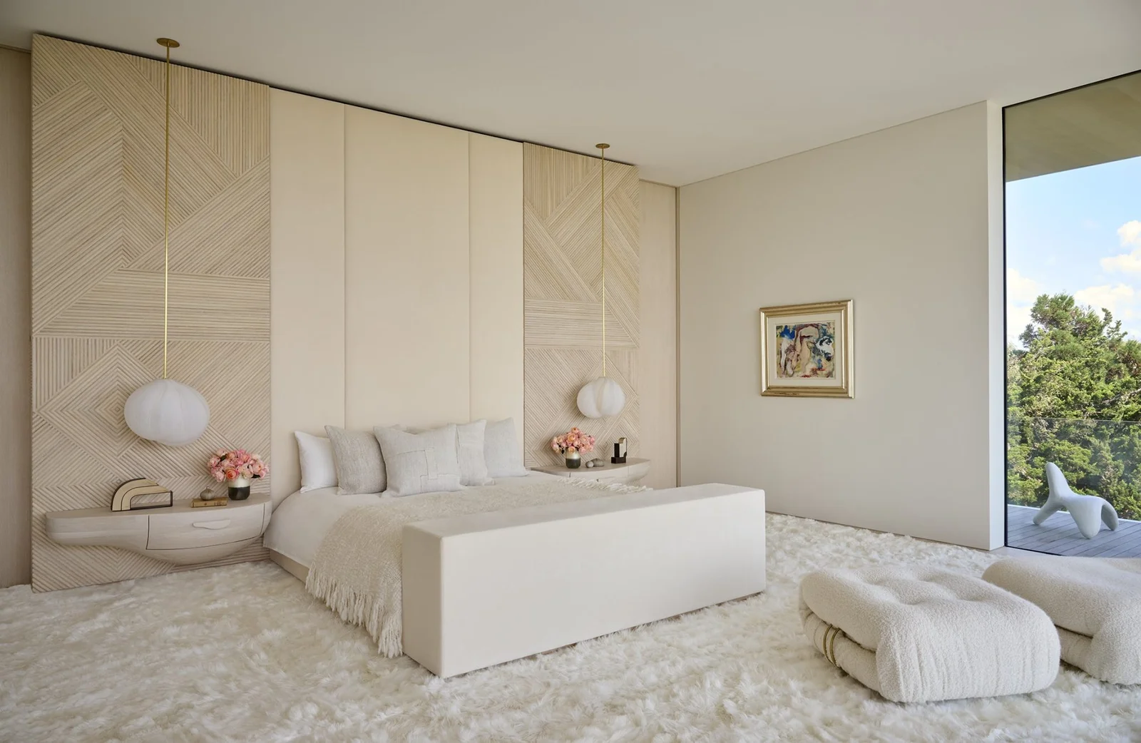 A serene bedroom with white furniture