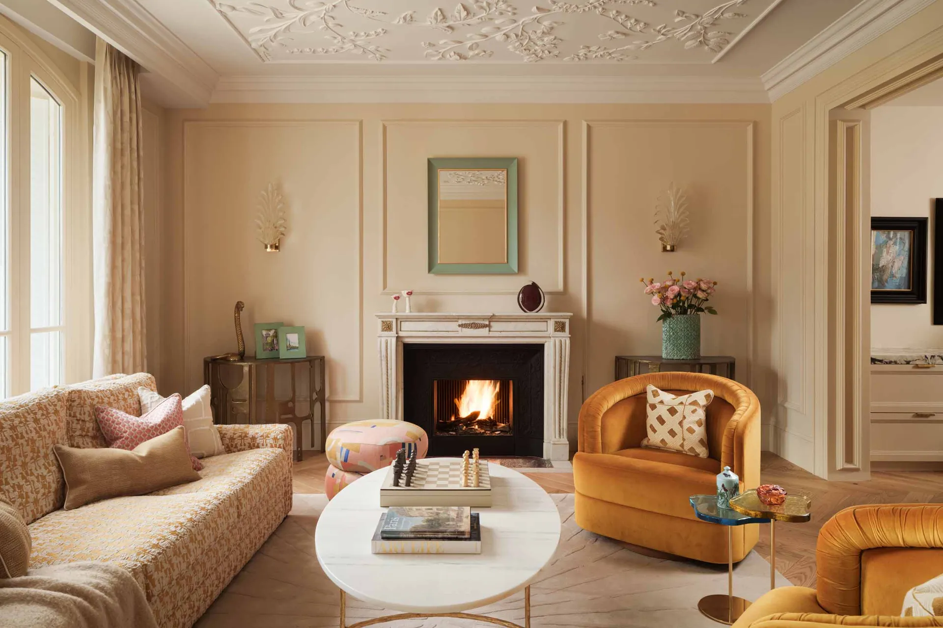 Art Deco Interior Design in a Paris Apartment: A Play of Light and Dark, living room with unique design furniture