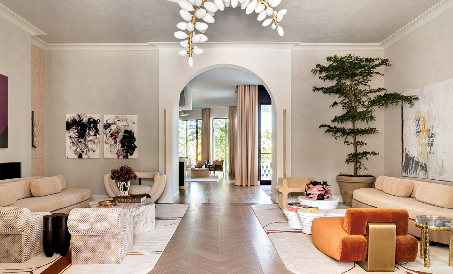 Explore Modern Miami: A Stunning Fusion of Old and New Design, living room with designer furniture, unique rugs