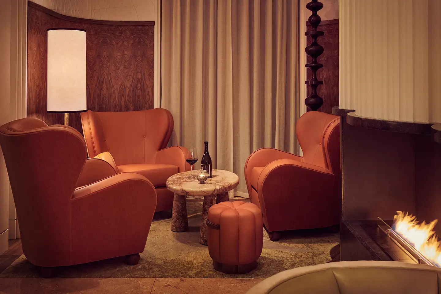 Modern orange armchairs