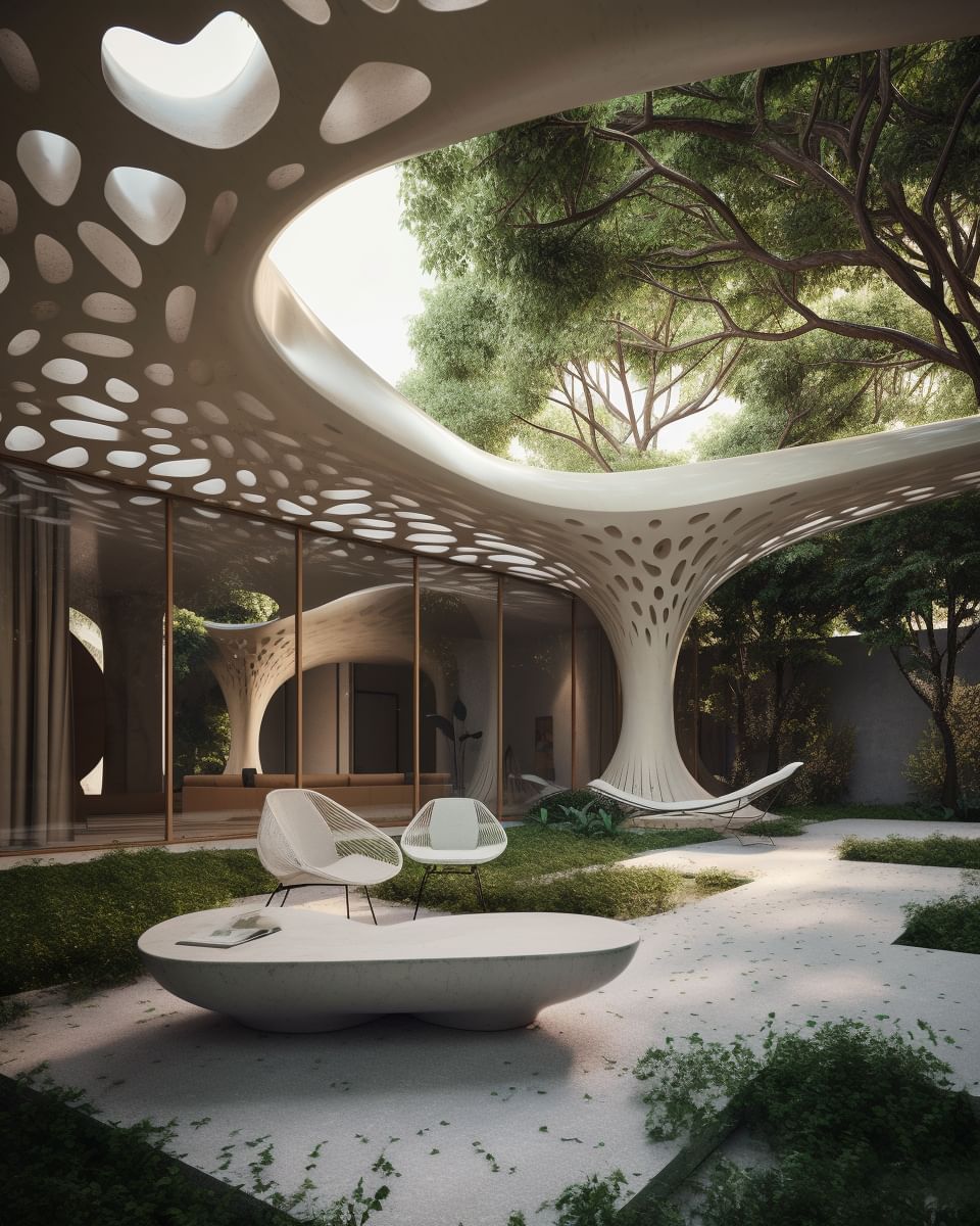 Futuristic courtyard designed on midjourney