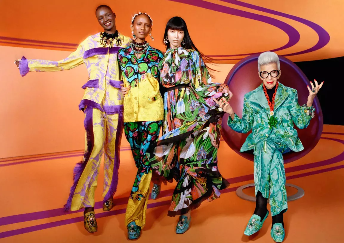 The return of maximalism in 2024 in fashion. Four people wearing bold maximalist pieces of clothing with different patterns and combination of colors