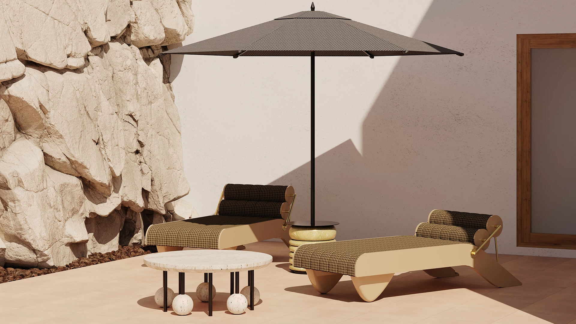 Outdoor daybed and elektra parasol