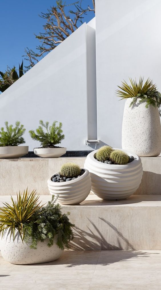 contemporary planters in a luxury outdoor