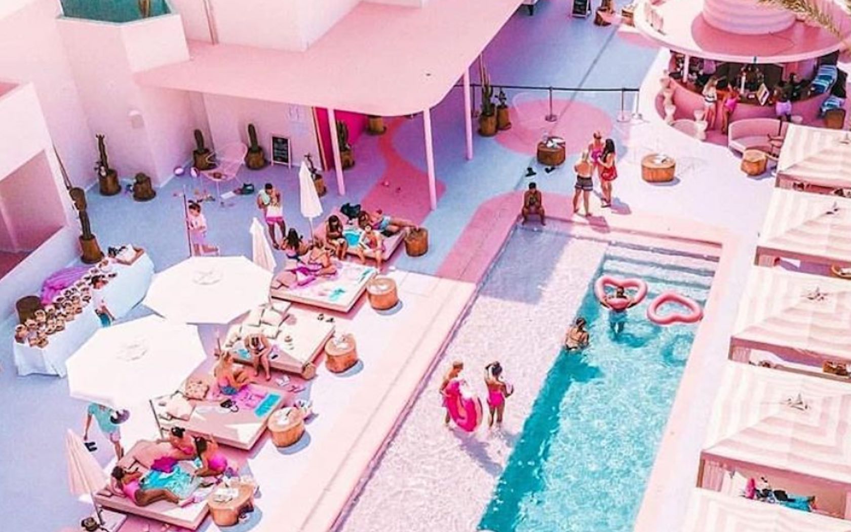 Pool area in pink tones