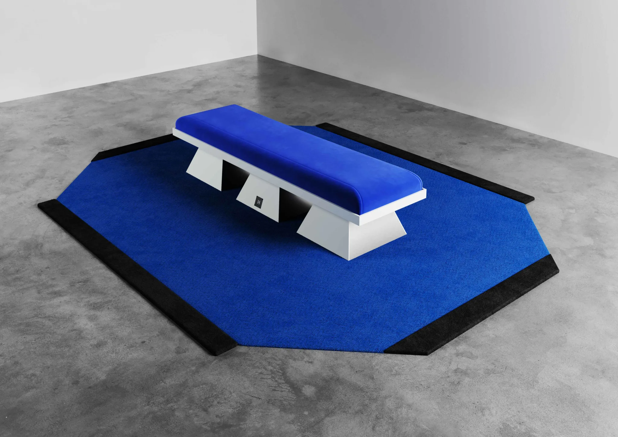cool colors 
blue bench and blue rug