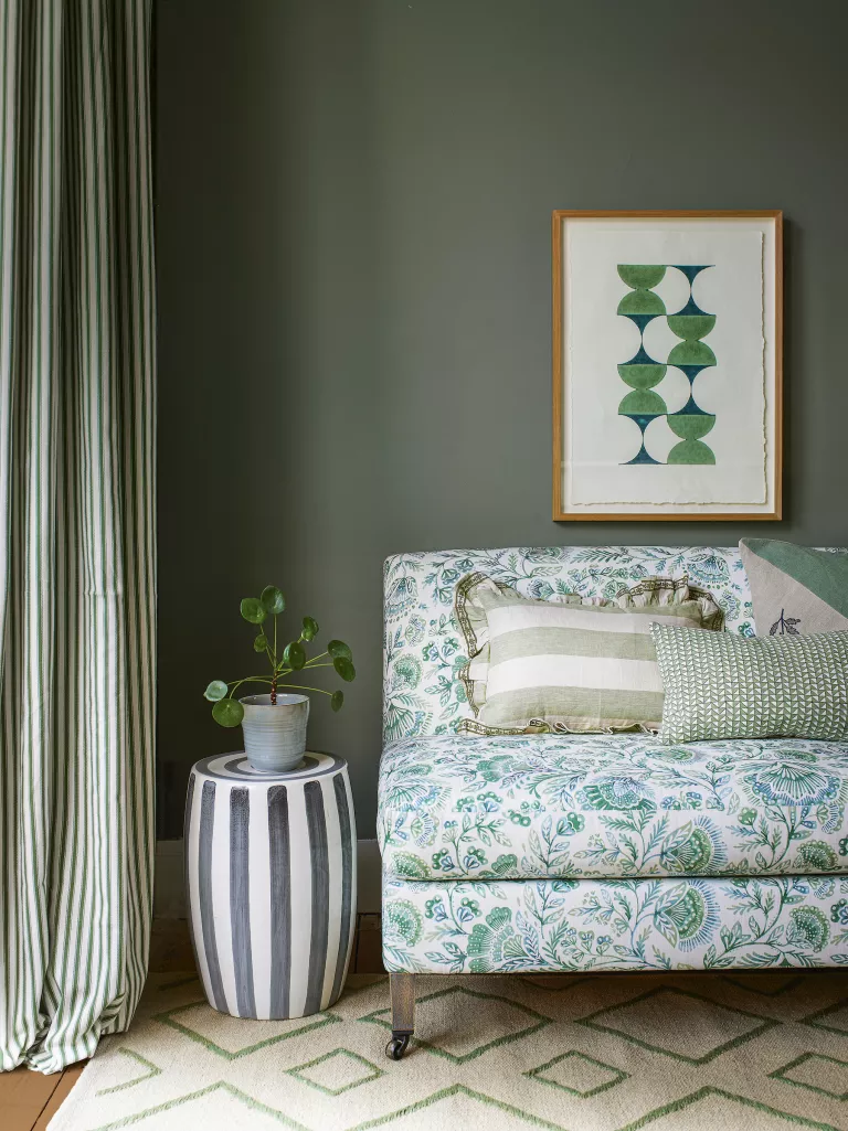 bedroom with sage green walls