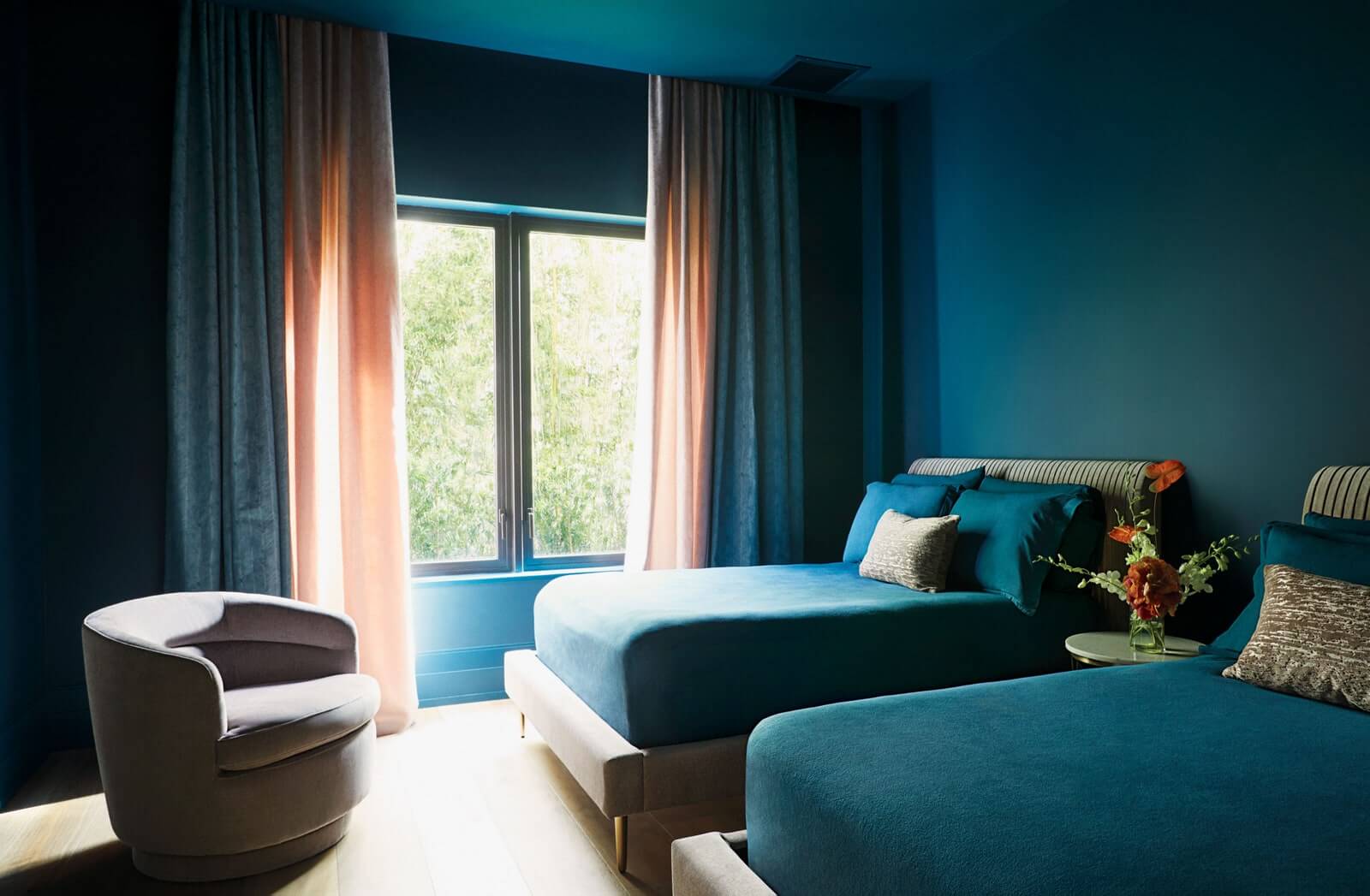 Monochromatic guest room at Serena's property in Florida