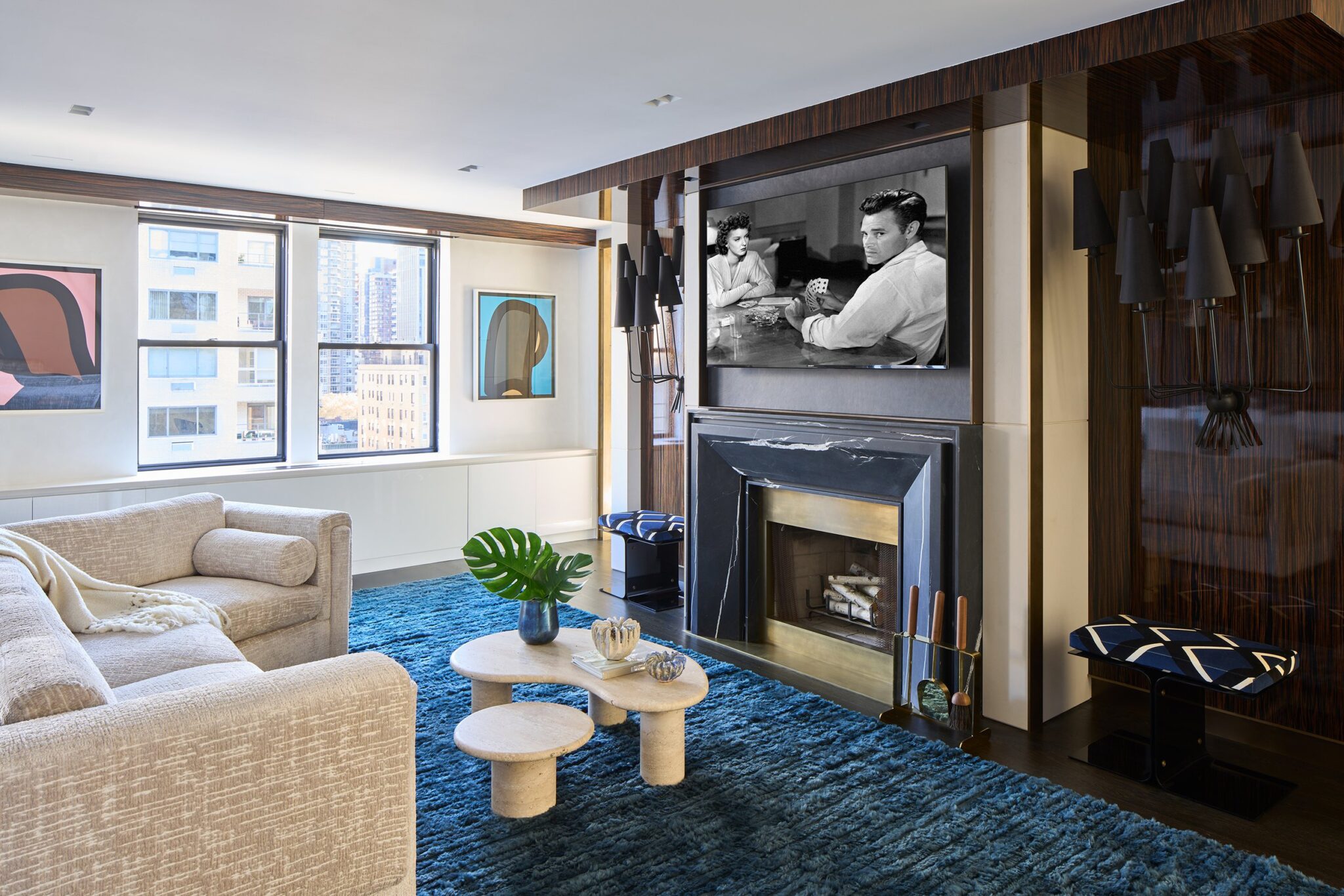 Modern Eclectic Interior Design at the Park Avenue Apartment, media room