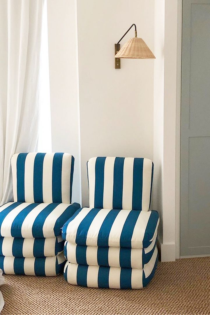 blue and white pillow chairs