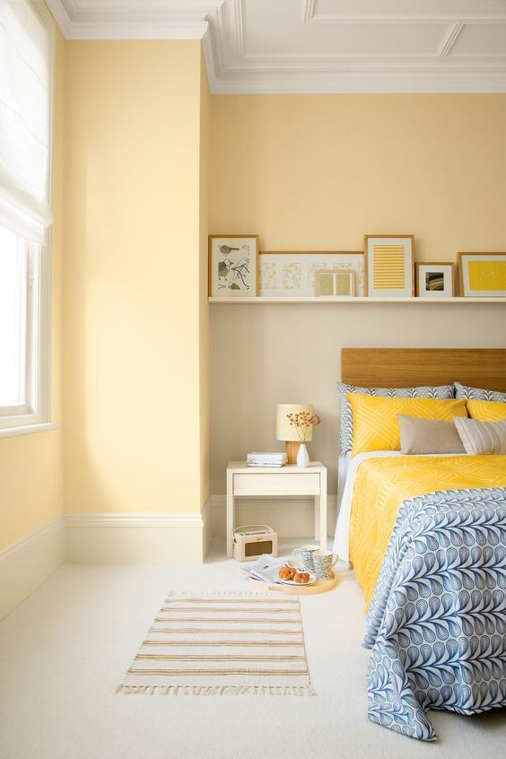 bedroom with yellow walls
