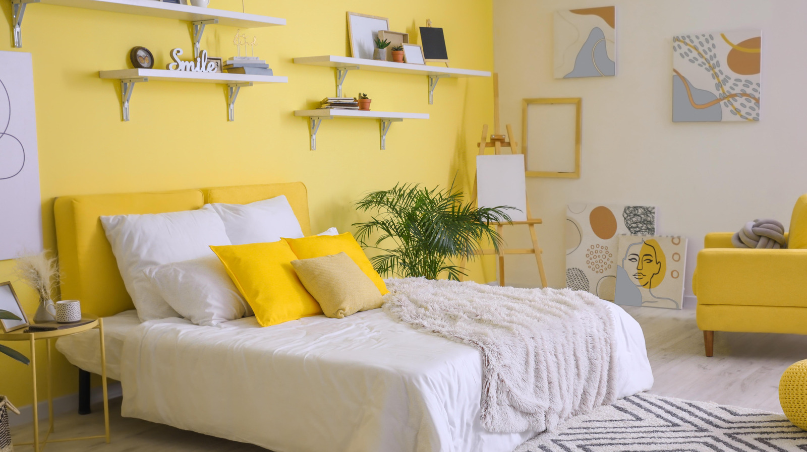 yellow statement bedroom - yellow bedroom ideas